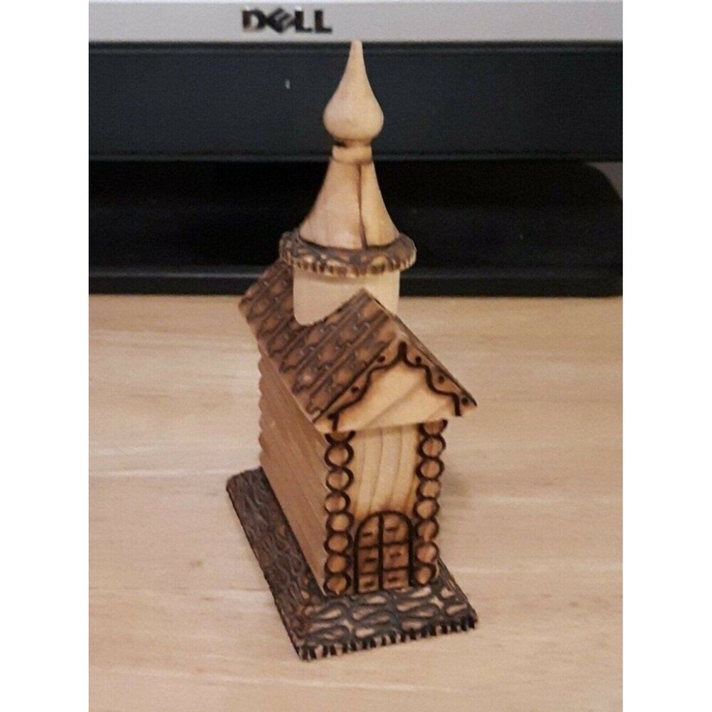 Small Wooden Chapel Laser Cut Decorated. 4.5 tall 2.75 wide
